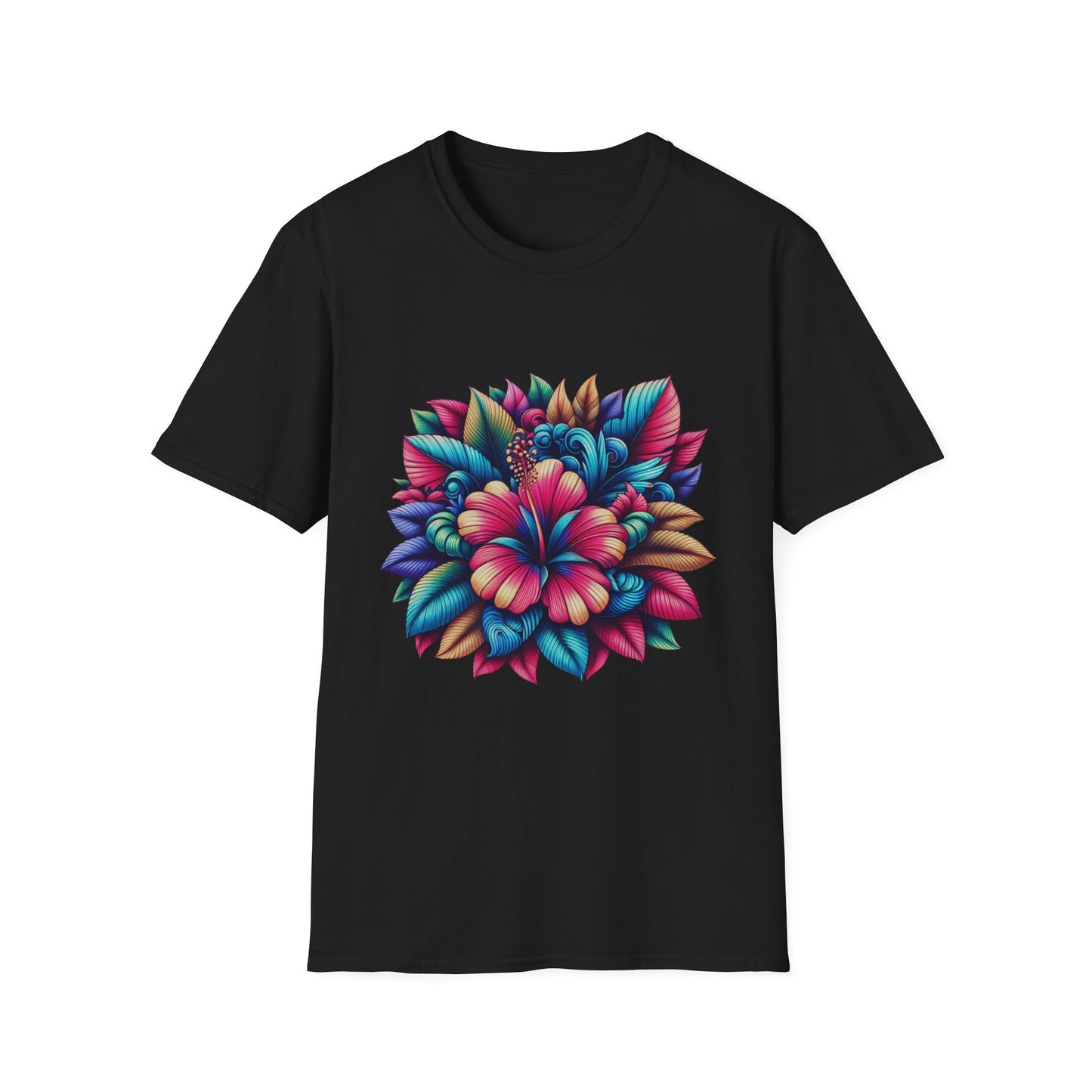 Vibrant Floral Unisex Softstyle T-Shirt - Bright Botanical Art Tee