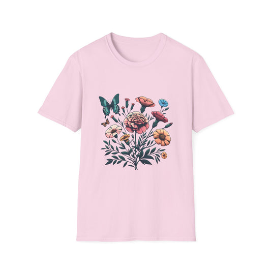 Floral Butterfly Unisex T-Shirt – Nature-Inspired Apparel for Relaxed Days