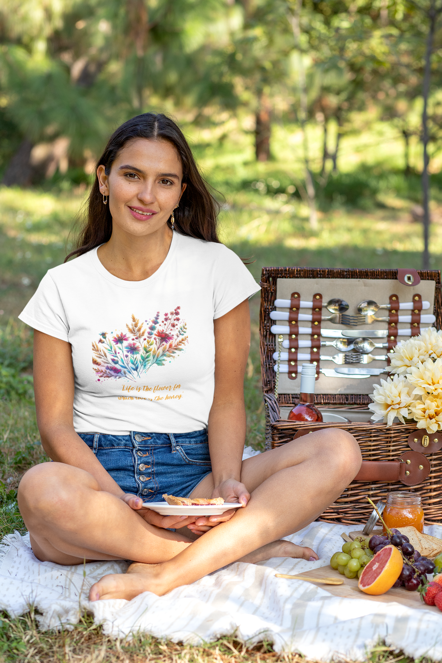 Floral Quote Unisex Softstyle T-Shirt - "Life is the Flower for Which Love is the Honey"