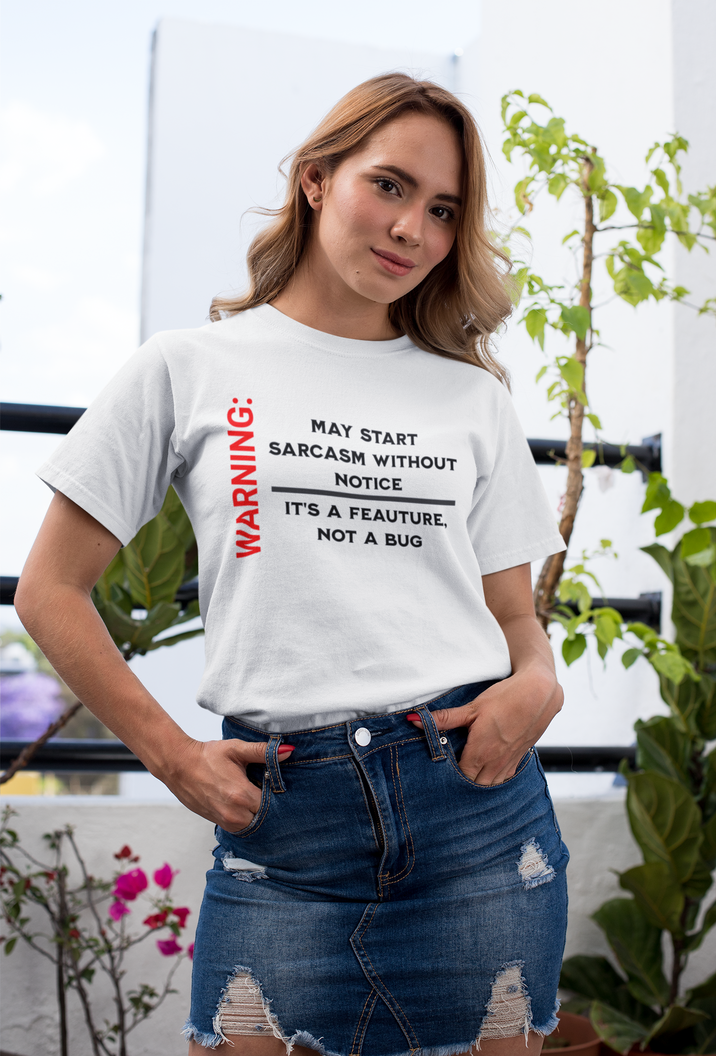 Unisex Softstyle T-Shirt: Warning Sarcasm Feature Humor Tee